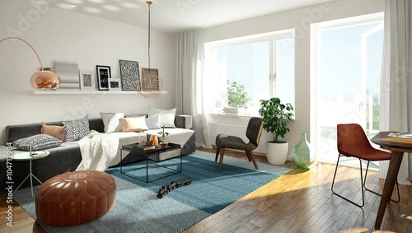 Obraz Renderowania 3D nowoczesnego salonu