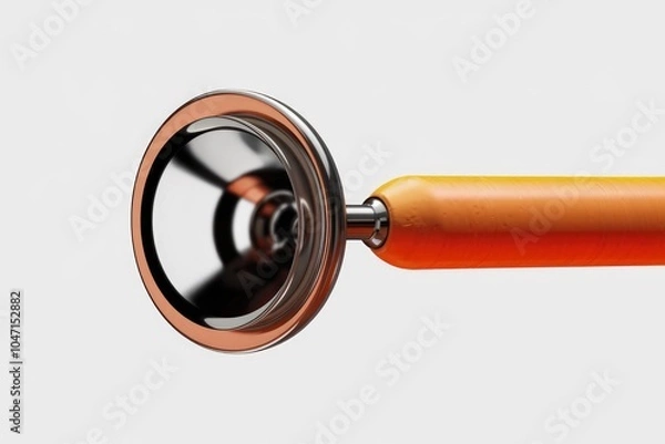 Fototapeta A close up of a medical instrument with an orange handle and a reflective metal tip.