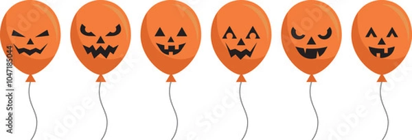 Obraz halloween balloons set with scary faces n flat design, isolated vector illustration,orange balloons with black face expressions,design elements for halloween cards,poster,banner,decoration,invitation
