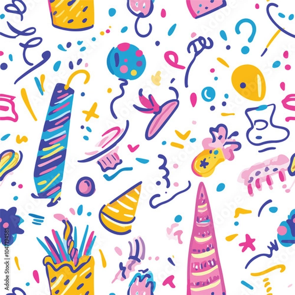 Fototapeta Hand Drawn Party Background Seamless Pattern Design