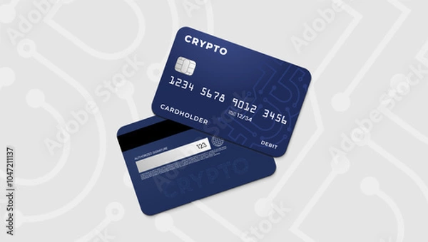 Fototapeta Bank cryptocurrency debit card with bitcoin sign, vector illustration