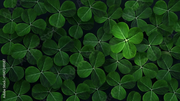 Fototapeta Green clovers leaves group background, 3d render