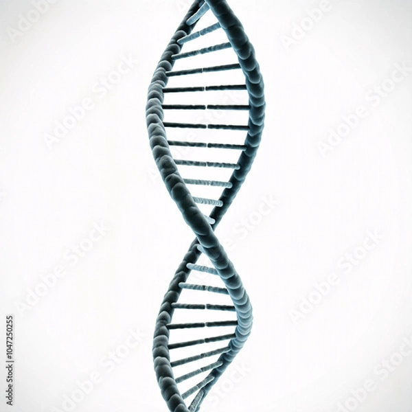 Fototapeta blue dna double helix on white background, 3d rendering science healthcare genome concept
