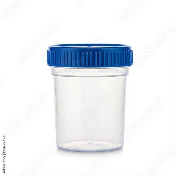 Obraz blue plastic sample container on white background