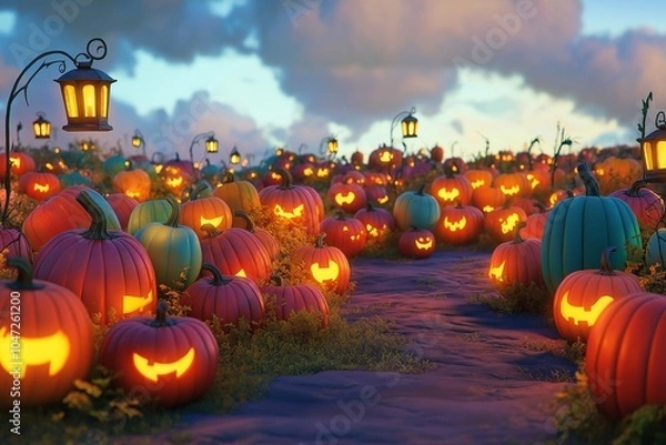 Fototapeta Dive into the Halloween spirit with creatively carved pumpkins, hauntingly decorated cakes, and the iconic glow of jack-o'-lanterns. These festive touches bring a delightful thrill to every Halloween 