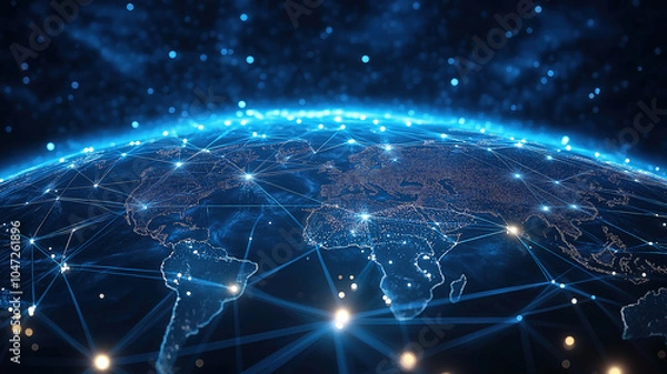 Fototapeta Chic visualization of a global network with a focus on technology and connectivity