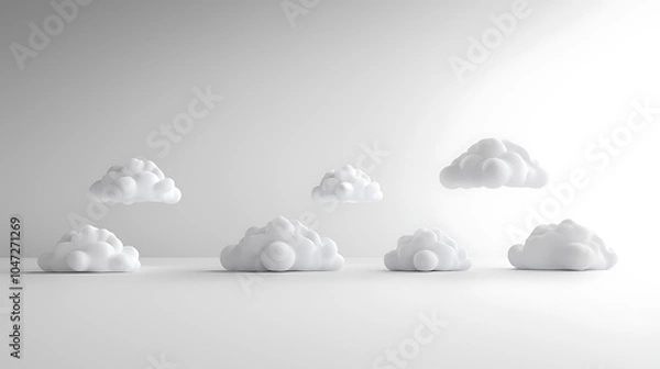 Fototapeta Minimalist white clouds on a soft gray background
