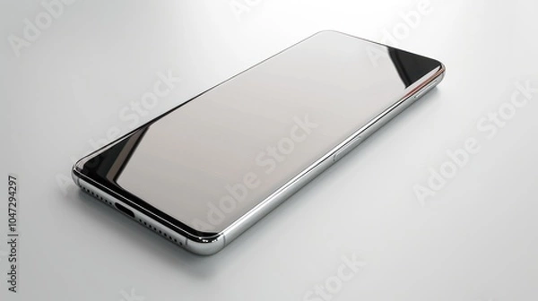 Fototapeta Silver Smartphone with Blank Screen on a White Background