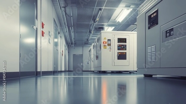 Fototapeta Medicalgrade emergency generator installation rendering in hospital basement
