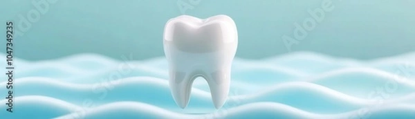 Obraz Conceptual image of a tooth surrounded by soothing waves, symbolizing the relief of toothache pain, pain relief, dental comfort