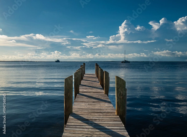 Fototapeta Boat dock on the Florida Bay and Gulf of Mexico side of Key Largo in the Florida Keys
