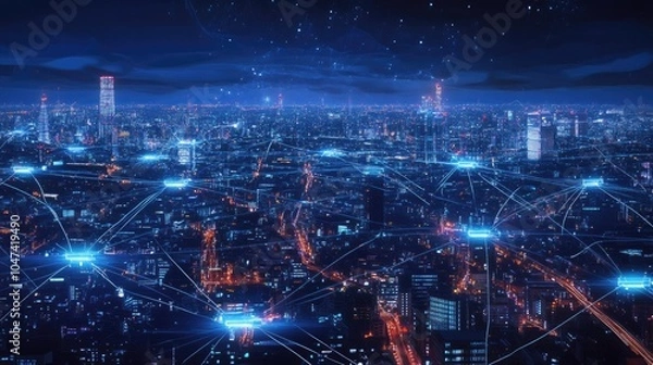 Fototapeta Communication technology , smart connection and network technology concept, using connective device to connect to the secured internet network 