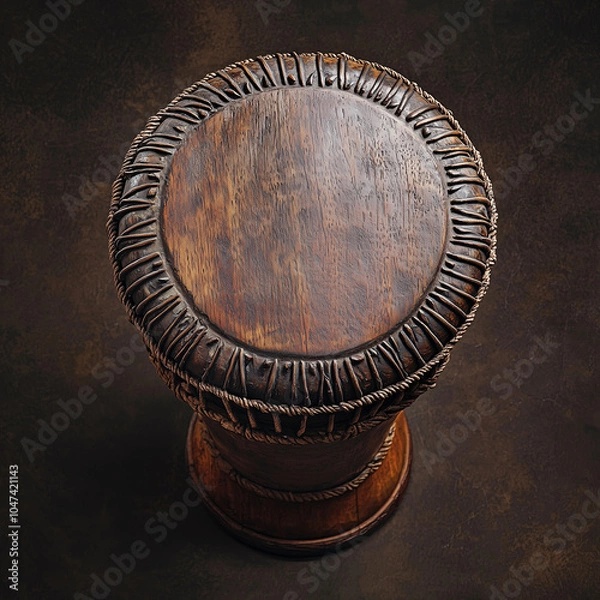 Fototapeta Top view of an African djembe drum with intricate ropework