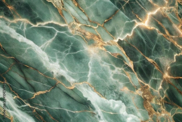 Obraz Green Marble Slab with Elegant Veins Background, AI Generation