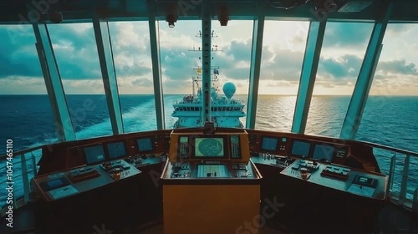 Fototapeta View from Ship Control Room Overlooking the Ocean