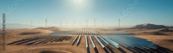 Fototapeta Drone advancements in solar industry, redefining panel maintenance with AI-powered tech.