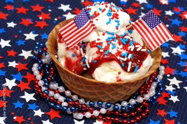 Obraz Ice Cream Sundae in festive patriotic setting.