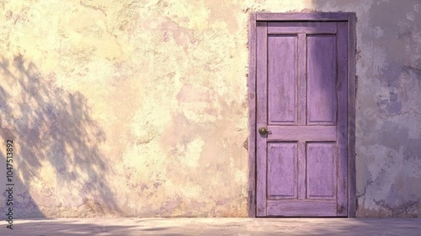 Fototapeta Weathered purple door against textured old wall