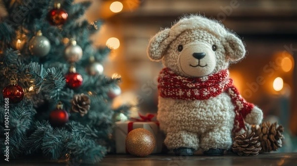 Obraz toy next to a small christmas tree on the table