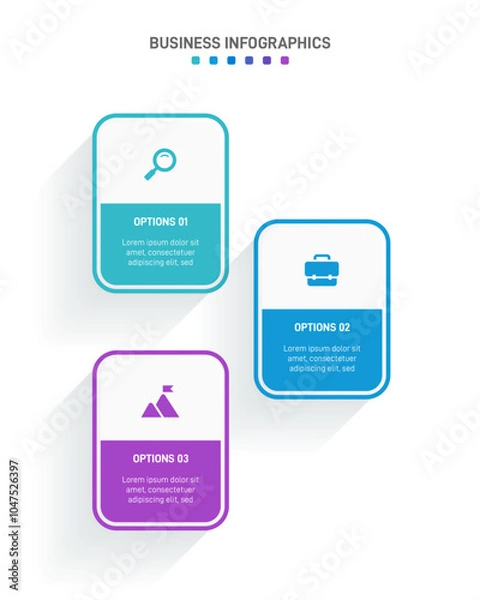 Fototapeta Vertical progress bar featuring 3 arrow-shaped elements, symbolizing the three stages of business strategy and progression. Clean timeline infographic design template. Vector for mobile presentation.
