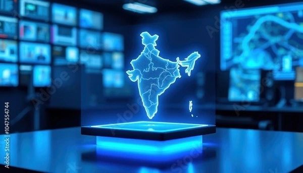 Fototapeta Close-Up of 3D Holographic India Map in Lab