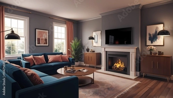 Fototapeta Living room with fireplace