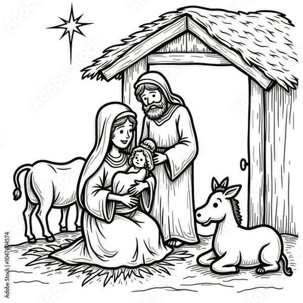 Obraz  Nativity Scene Coloring Page