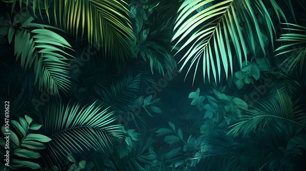 Obraz Tropical background out of plants, leafs and palms, green botanical jungle illustration