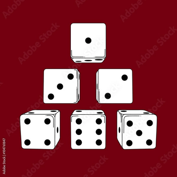 Obraz Six white cartoon-style dice cubes