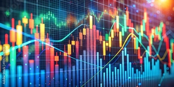 Fototapeta An animated digital background of fluctuating trading graphs, illustrating market dynamics.