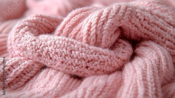 Fototapeta A close-up of soft, pink knitted fabric, showcasing texture and warmth.
