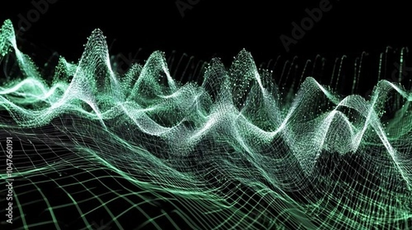 Obraz  Abstract digital wave pattern in green on black background