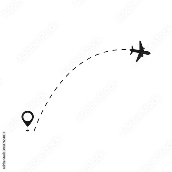 Fototapeta airplane dotted route path icon vector symbol. plane flight line.