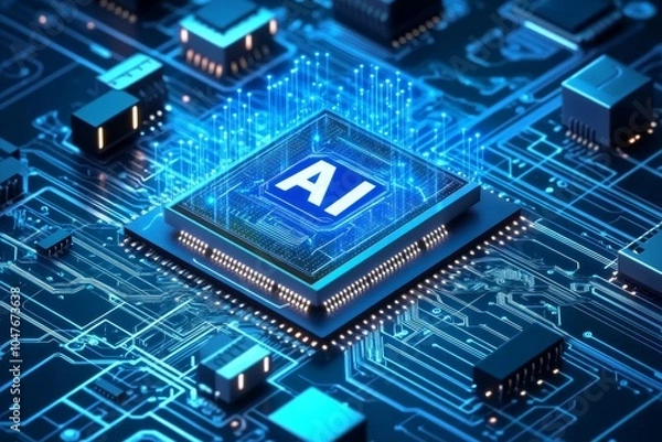 Fototapeta 3d isometric view of an ai chip