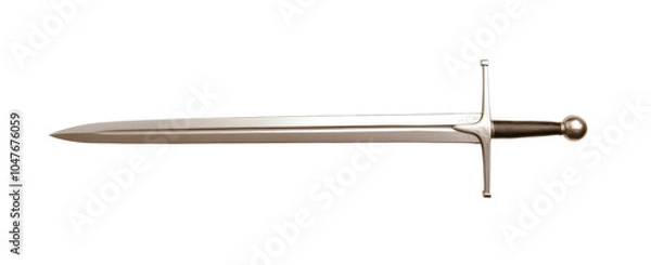 Fototapeta a medieval sword with a shiny blade and intricate hilt, isolated on a white background.