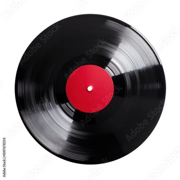 Fototapeta Classic vinyl record with a bright red label on a white isolated background.