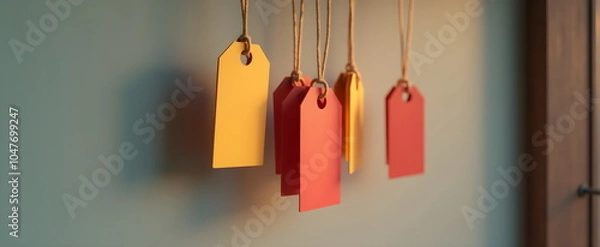 Obraz  trendy tag signs in pastel colors, nothing is written on tag, 