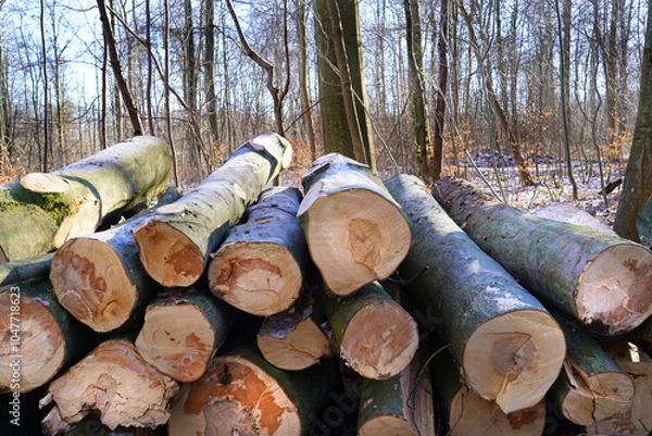 Obraz Felled trees in the forest .