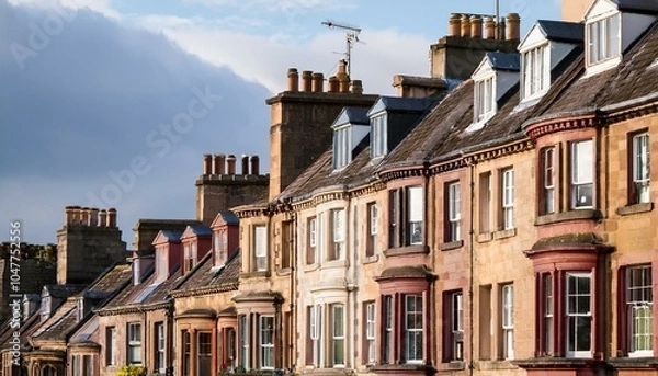 Fototapeta close up of a row of traditional terraced residential buildings glasgow scotland uk