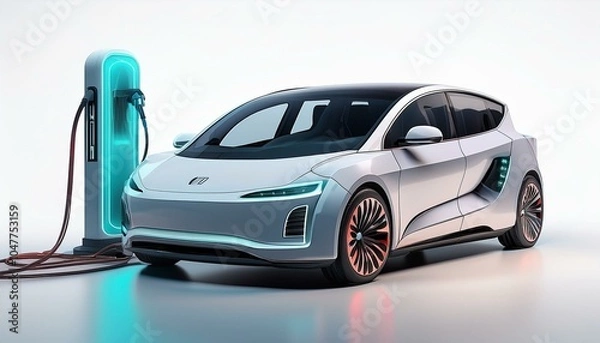 Fototapeta e mobility electric car charging battery on white background 3d rendering