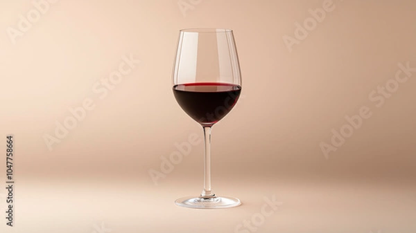 Fototapeta A single glass of red wine on a neutral beige background, illuminated by soft studio light.