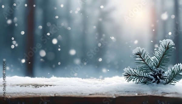 Fototapeta winter scene featuring a snow-covered pine with blurred background