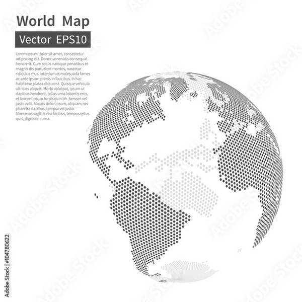 Obraz Kropkowane tło mapy świata. Globe Ziemi. Koncepcja globalizacji.
