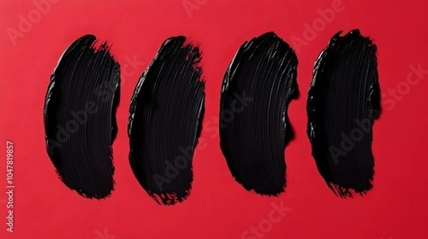 Fototapeta Black Paint Strokes on Red Background, Abstract Image, Texture, Pattern Background, Wallpaper, Cover and Screen for Smartphone, PC, Laptop, 9:16 and 16:9 Format