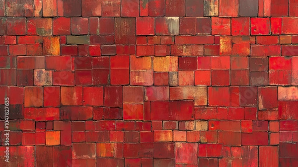 Fototapeta Abstract seamless pattern inspired by red brick wall, showcasing vibrant textures and colors