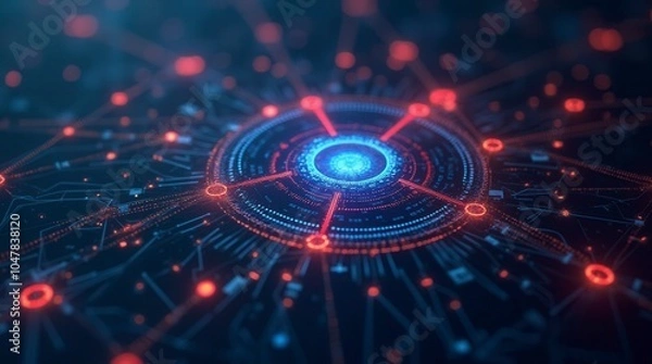 Fototapeta High-tech interface with cybersecurity network dynamic digital composition with copy space