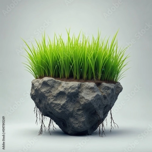 Fototapeta green grass on a stone