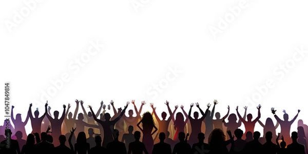 Obraz Concert crowd silhouette with vibrant stage lights, transparent background