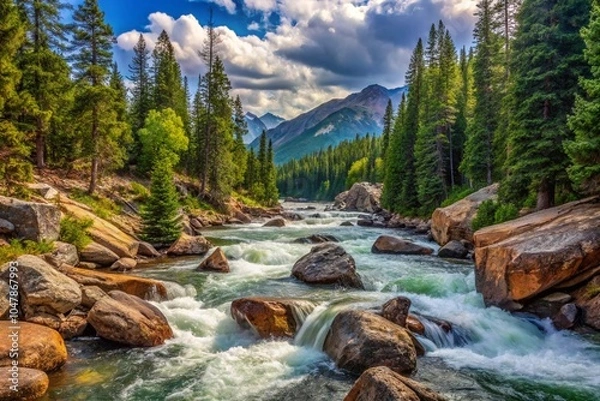 Obraz mountain river in the forest, generative ai, ai generated, ai