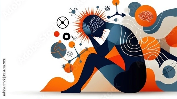 Obraz Abstract representation of mental health challenges and brain activity